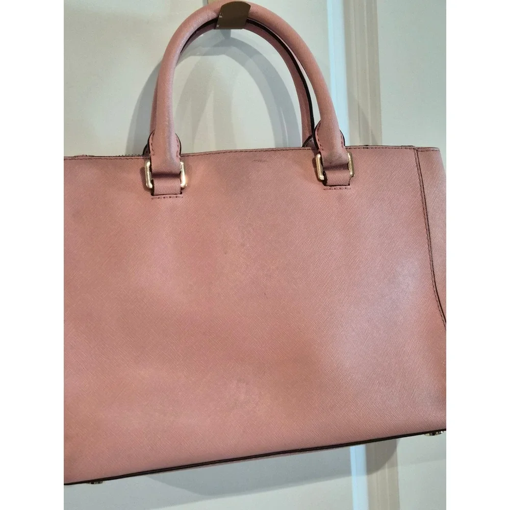 Michael Kors Savannah Satchel Pink Saffiano Leather Handbag Gold Hardware